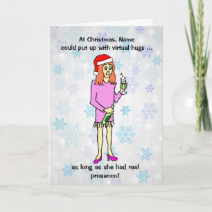 Funny Cartoon Virtual Hugs Prosecco Kerstmis Kaart