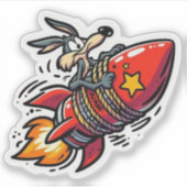 Funny Cartoon Wolf on Rocket Sticker - Retro Acme  (Devant)