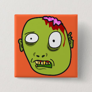 Funny Cartoon Zombie Face Vierkante Button 5,1 Cm