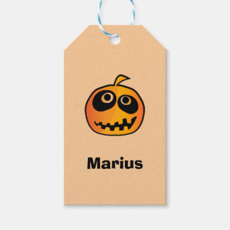 Funny Carved Sinaasappel Halloween Pumpkin Naam Cadeaulabel