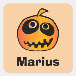 Funny Carved Sinaasappel Halloween Pumpkin Naam Vierkante Sticker