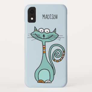 Funny Cat, aangepaste naam en draagtas voor kleure iPhone XR Hoesje