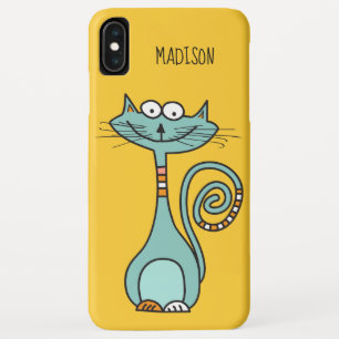 Funny Cat, aangepaste naam en draagtas voor kleure iPhone XS Max Hoesje