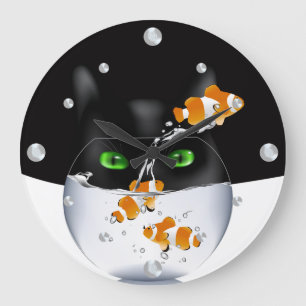 Funny Cat and Clownfish Wall Clock Grote Klok