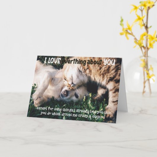 Funny Cat and Dog Birthday Card Kaart (Gele Bloem)