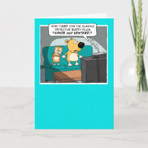 Funny Cat and Dog op Couch Birthday Card Kaart