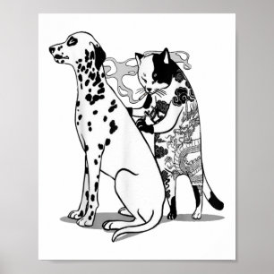 Funny Cat and Dog Shirt Tattoo Kunstenaar Kat Teke Poster
