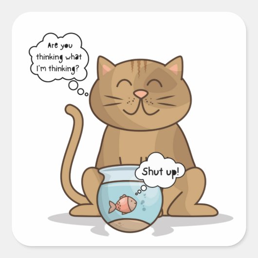 Funny Cat and Fish Conversation Vierkante Sticker (Voorkant)