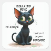 Funny Cat Back to School Vierkante Sticker (Voorkant)