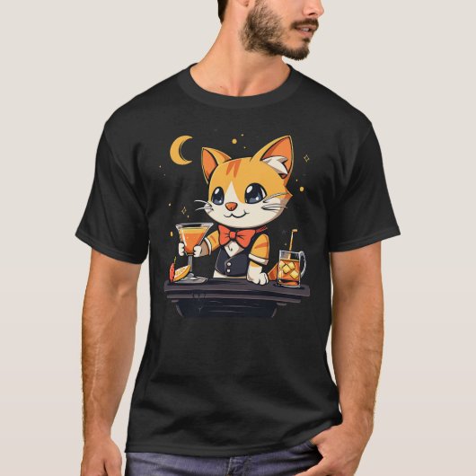Funny Cat Bartender T-shirt (Voorkant)