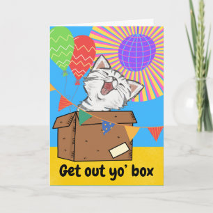 Funny Cat Birthday Haal uit de "Yo" box Kaart