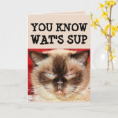 FUNNY CAT BIRTHDAY Wenskaart Kaart (Gele Bloem)