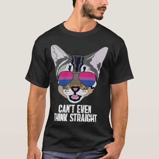 Funny Cat Bisexual Can't Even Think Straight Bi Pr T-shirt (Voorkant)