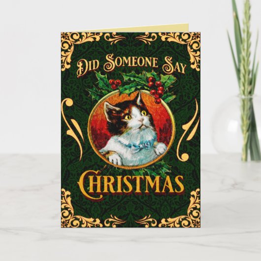Funny Cat Black en Gold Kerstmis Feestdagen Kaart (Voorkant)