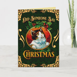 Funny Cat Black en Gold Kerstmis Feestdagen Kaart