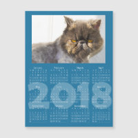 Funny Cat Blue 2018 Calendrier Carte magnétique