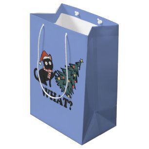 Funny Cat Blue Kerstmis Middelgrote Gift Bag Medium Cadeauzakje