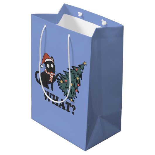 Funny Cat Blue Kerstmis Middelgrote Gift Bag Medium Cadeauzakje (Achterkant Gekanteld)
