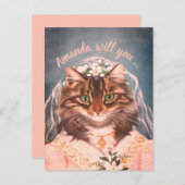 Funny cat bride is m'n bruidsmeisje/dienstmeisje.. uitnodiging briefkaart (Voorkant / Achterkant)