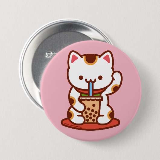Funny Cat - Button - MANEKI-NEKO BOBA KIT-TEA (Voorkant /achterkant)