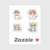 Funny Cat Cartoon Art 4 Pack Stickers (Vel)