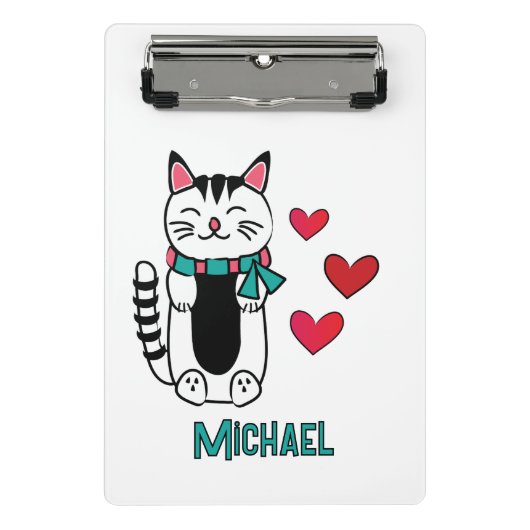 Funny Cat Cartoon Personalized Back to School Mini Klembord (Voorkant)