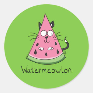 Funny Cat Cartoon Watermeloen Kinderen Ronde Sticker