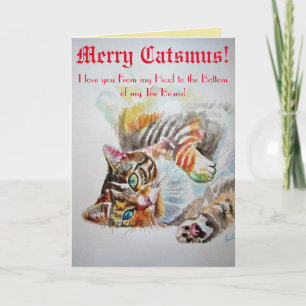 Funny Cat cats Love Toe Beans Merry Kerstcard Kaart