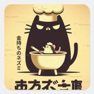 Funny Cat Chef Cooking Vierkante Sticker