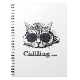 Funny Cat Chilling with Cute Sunbril Notitieboek
