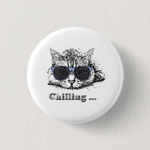Funny Cat Chilling with Cute Sunbril Ronde Button 3,2 Cm