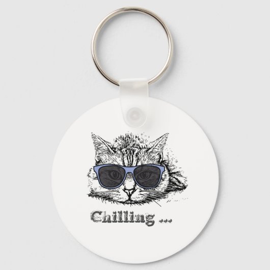 Funny Cat Chilling with Cute Sunbril Sleutelhanger (Voorkant)