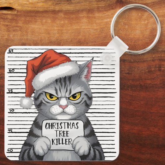 Funny Cat Christmas Tree Killer Sleutelhanger (Achterkant)