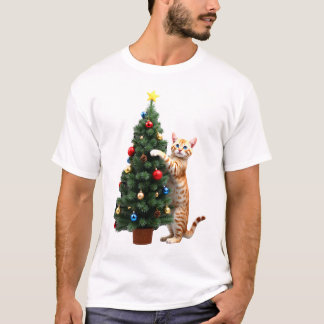 Funny Cat Christmas Tree Xmas Gifts Men Women Kids T-shirt