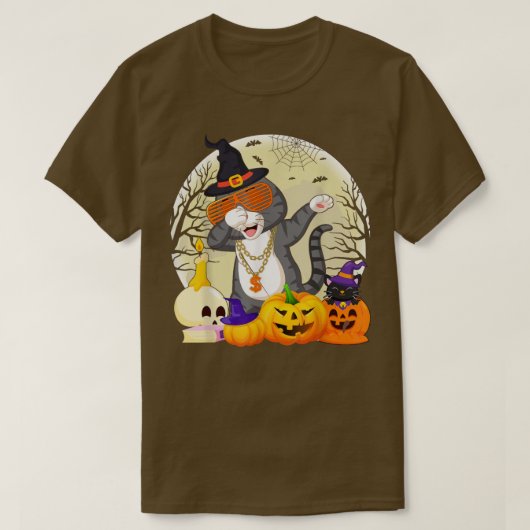 Funny Cat Dabbing Pumpkin Witch Cat Dab Halloween T-shirt (Design voorkant)