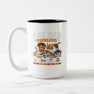 Funny Cat Dad Problemen Coffee Lover Geschenk T-Sh Tweekleurige Koffiemok