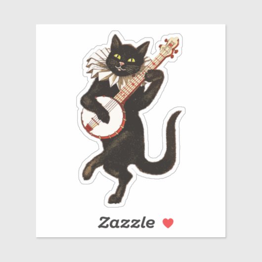 Funny Cat Dancing and Play Banjo Sticker (Vel)