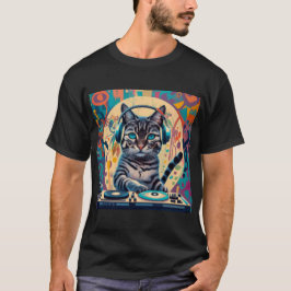 Funny Cat DJ Graffiti Platenspeler Elektronische M T-shirt