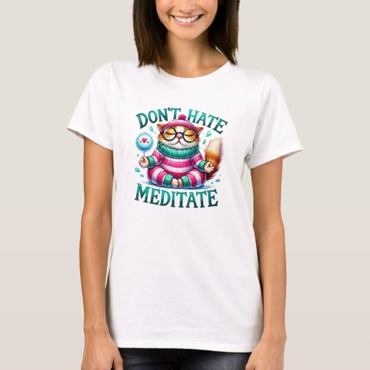 Funny Cat Doing Yoga Pose T-shirt (Voorkant)