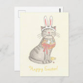 Funny Cat Drawing/ Happy Easter Briefkaart (Voorkant / Achterkant)