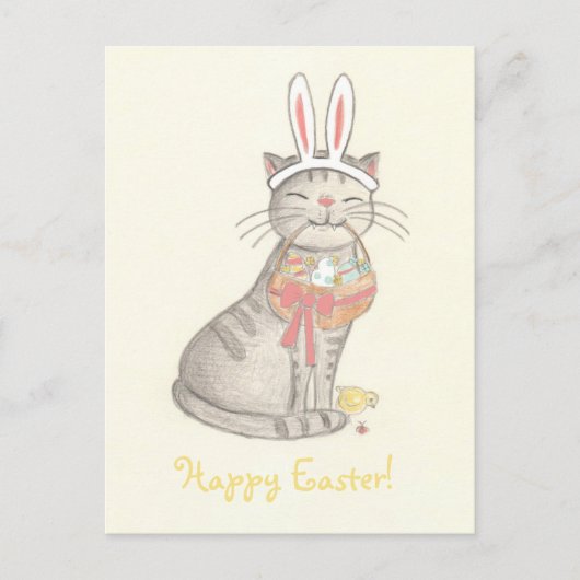 Funny Cat Drawing/ Happy Easter Briefkaart (Voorkant)