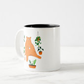 Funny Cat Drink koffie-Mok, gekleed met Planten Tweekleurige Koffiemok (Voorkant links)