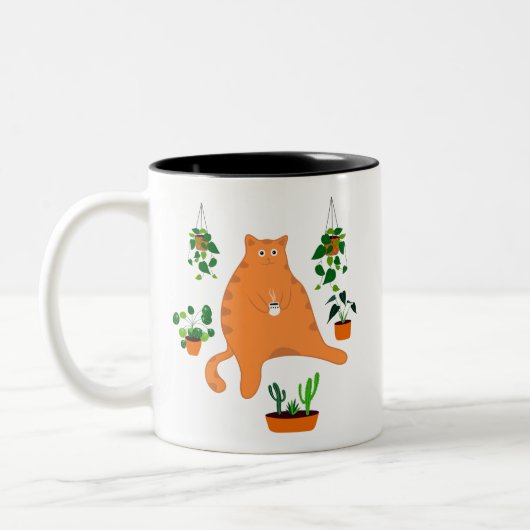 Funny Cat Drink koffie-Mok, gekleed met Planten Tweekleurige Koffiemok (Links)