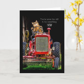 Funny Cat Driving Tractor Verjaardag Kaart (Gele Bloem)