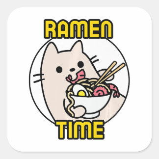 Funny Cat Eating Ramen Cat Lover Pet Owner Vierkante Sticker