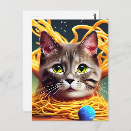 Funny Cat Eating Spaghetti Briefkaart (Voorkant / Achterkant)