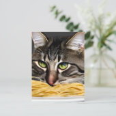 Funny Cat Eating Spaghetti Briefkaart (Staand voorkant)