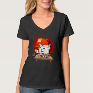 Funny Cat Eating Sushi in Japan Grapny Graphic T-shirt