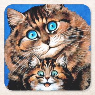 Funny Cat en Kitten, Louis Wain Vierkante Kartonnen Onderzetter