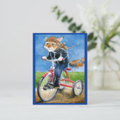 Funny Cat équitation Tricycle carte postale (Debout devant)